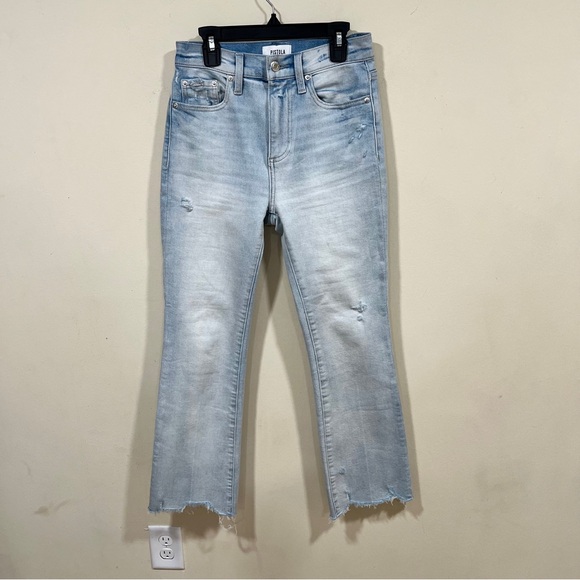 pistola Denim - Pistola women's blue distressed kick flare jeans size 24 raw hem ankle EUC